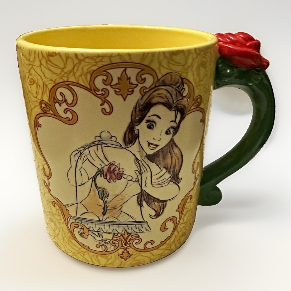 Disney Beauty and the Beast Belle 3D Rose Handle Mug 20oz Silver Buffalo NWT